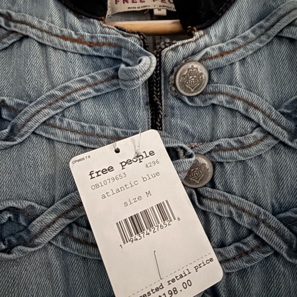 Free People Denim Blue Jacket with Braided Detail